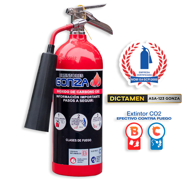Extintor de Bióxido de Carbono CO2 color rojo